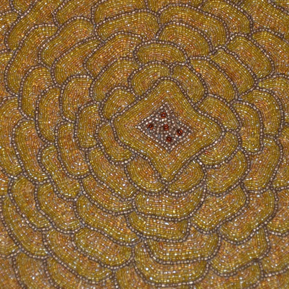 RARE 2 NWT DESIGNER KIM SEYBERT GOLD SUMMER FLOWER FLORAL BEADED TABLE PLACEMAT